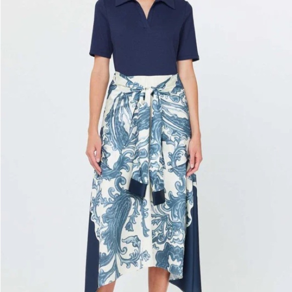 Current Air Navy and Cream Damask Print High Low Dress Size Large